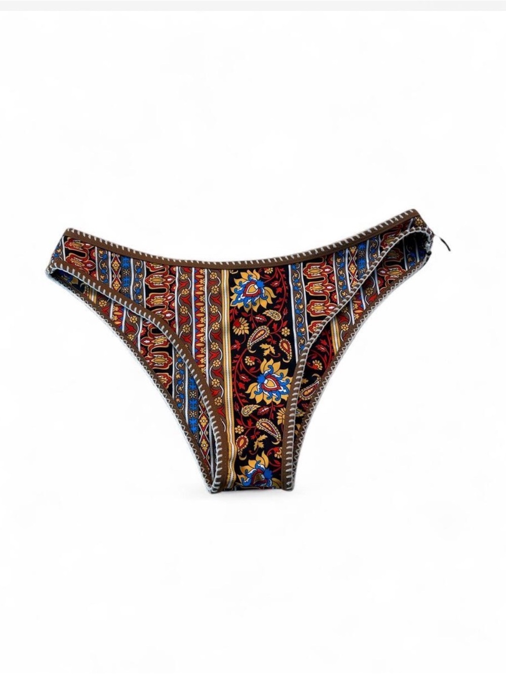 Zaful women Brown Floral-Stripe Bikini Bottoms with Multicolor Accents